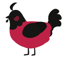 A crimson and black chicken with a head pattern