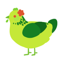 A lime and leaf chicken with a neck-speckle pattern