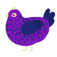 A violet and navy chicken with a speckle pattern
