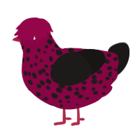 A maroon and sable chicken with a speckle pattern