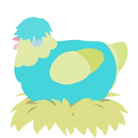 A aqua and lemon chicken with a head pattern