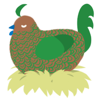 A brown and viridian chicken with a double-lace pattern