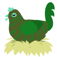 A olive and leaf chicken with a bar pattern
