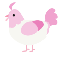 A white and pink chicken with a head pattern