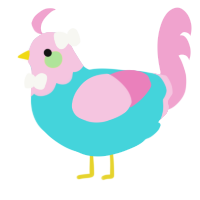 A aqua and pink chicken with a head pattern