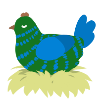 A leaf and sapphire chicken with a bar pattern