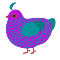 A amethyst and teal chicken with a lace pattern