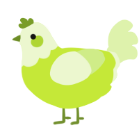 A lime and apple chicken with a head pattern