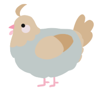 A silver and beige chicken with a head pattern