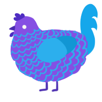 A blurple and sky chicken with a lace pattern