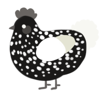 A sable and white chicken with a speckle pattern