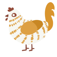 A white and orange chicken with a bar pattern