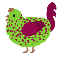 A grass and maroon chicken with a speckle pattern