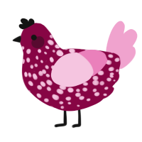 A maroon and pink chicken with a speckle pattern