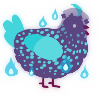 A overcast and aqua chicken with a speckle pattern