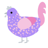 A lilac and pink chicken with a speckle pattern