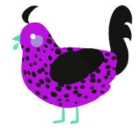 A amethyst and black chicken with a speckle pattern