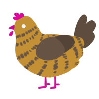 A gold and bark chicken with a bar pattern