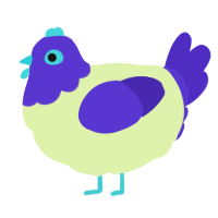 A apple and indigo chicken with a head pattern
