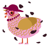 A pink and gold chicken with a lace pattern