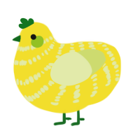 A yellow and lemon chicken with a bar pattern
