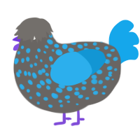 A grey and sky chicken with a speckle pattern
