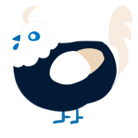 A tumblr and cream chicken with a head pattern