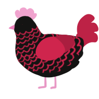 A black and crimson chicken with a lace pattern