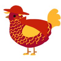 A maroon and ochre chicken with a lace pattern