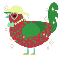 A crimson and viridian chicken with a speckle pattern