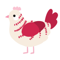 A cream and crimson chicken with a half-bar pattern