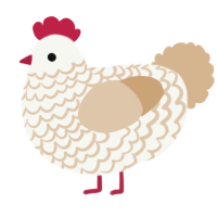 A white and beige chicken with a lace pattern