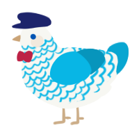 A white and cerulean chicken with a lace pattern