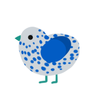 Robin, a mist and ultramarine chicken with a speckle pattern