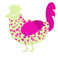 A apple and fuchsia chicken with a speckle pattern