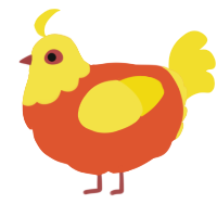 A vermilion and yellow chicken with a head pattern