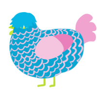 A cerulean and pink chicken with a lace pattern
