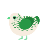 Theodore, a cream and viridian chicken with a half-lace pattern