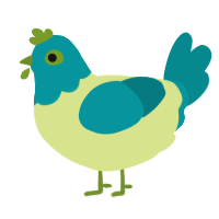 A lemon and teal chicken with a head pattern