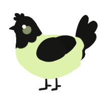 A apple and black chicken with a head pattern
