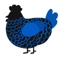 A black and ultramarine chicken with a lace pattern