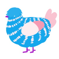 A sky and rose chicken with a bar pattern