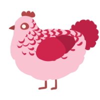 A rose and crimson chicken with a half-lace pattern
