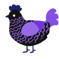 A black and blurple chicken with a lace pattern