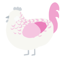 A white and pink chicken with a half-lace pattern