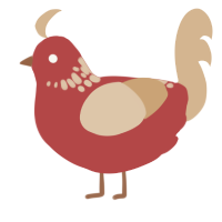 A red and beige chicken with a neck-speckle pattern