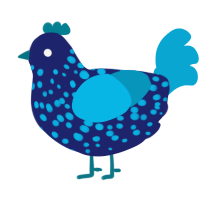 A navy and cerulean chicken with a speckle pattern