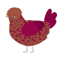 A russet and maroon chicken with a speckle pattern