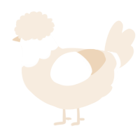 A cream chicken with a head pattern
