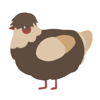 A bark and beige chicken with a head pattern